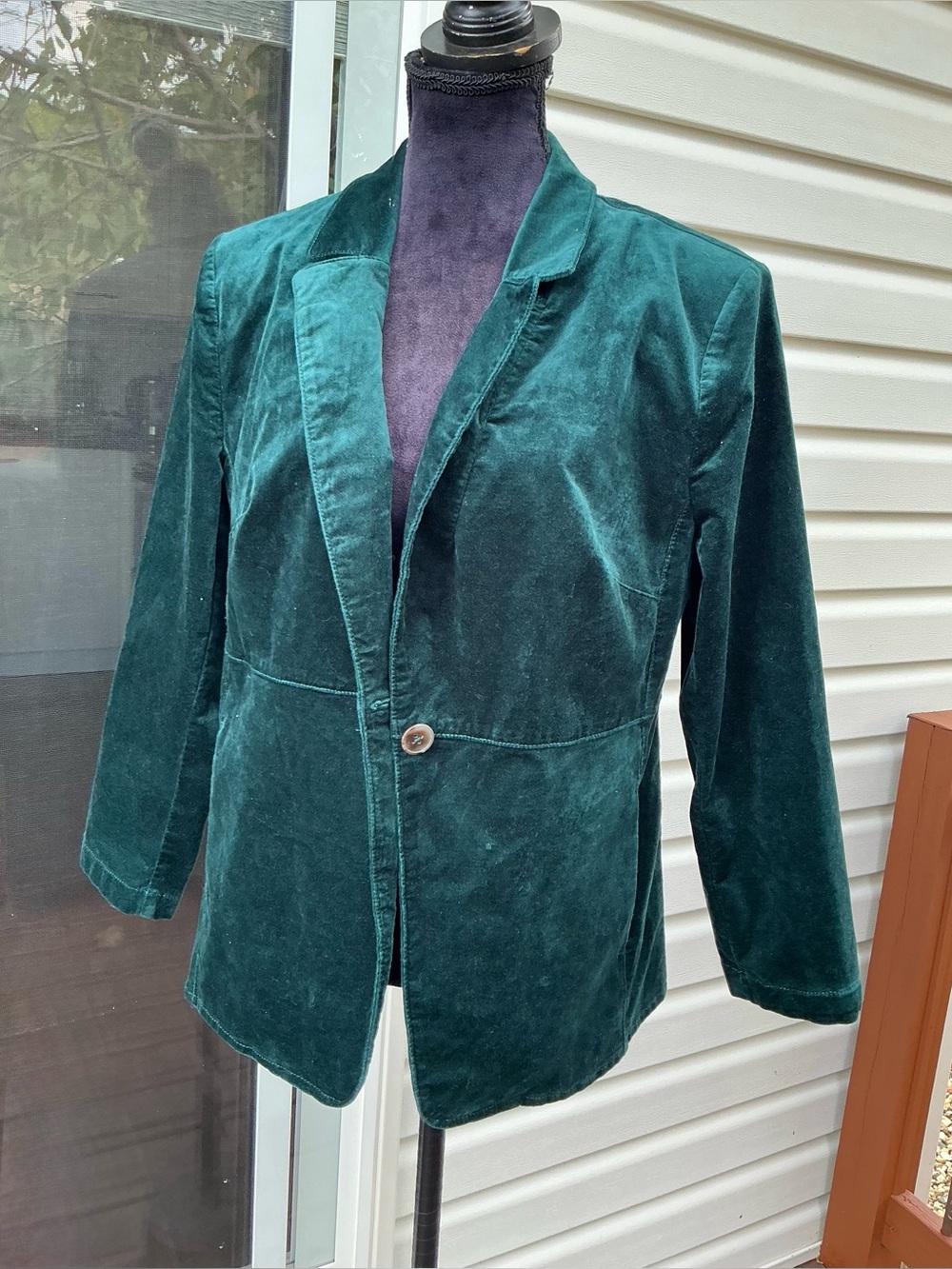 Women's Velvet Single-Button Blazer Jacket - Deep Teal Green